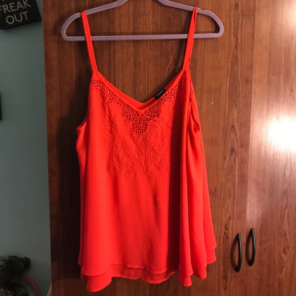 Beautiful red embroidered chiffon top.